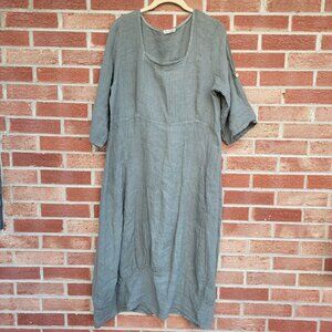 New Collection Linen Peasant Dress Women's Size Large Green Boho Lagenlook